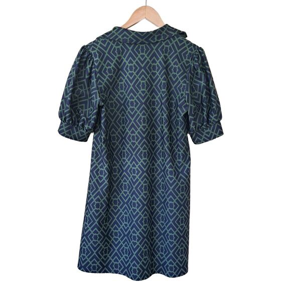 JUDE CONNALLY Emerson Puff Sleeve Mini Dress Small Garden Lattice Navy Green - Picture 11 of 12